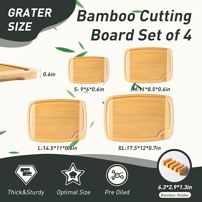 Bamboo Cutting Board Set Non Slip Feet with Holder Over Sink Men Birthday Christmas Valentines Father Day Gifts Ideal from Wife Romantic Anniversary Best Cool Gadget Awesome Who Have Everything