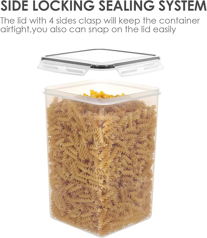 Vtopmart Extra Large Tall Airtight Food Storage Containers, 4 Pieces 5.9qt/6.5L Plastic PBA Free Kitchen Pantry Canister for Spaghetti, Flour and Baking Supplies, with 24 Labels, Black