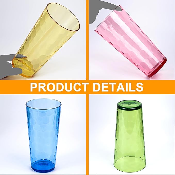 KOXIN-KARLU Mixed Drinkware 26-ounce Plastic Tumbler Acrylic Water Glasses, set of 8 Multicolor