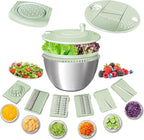 Airpro Stainless Steel Salad Spinner, Durable Lettuce Spinner with 5 Blade Slicer, Stop Button, Drainage Hole, Egg Yolk Strainer Shredder, Non-Slip Base, Vegetable Dryer, Fruit Washer, Dishwasher Safe