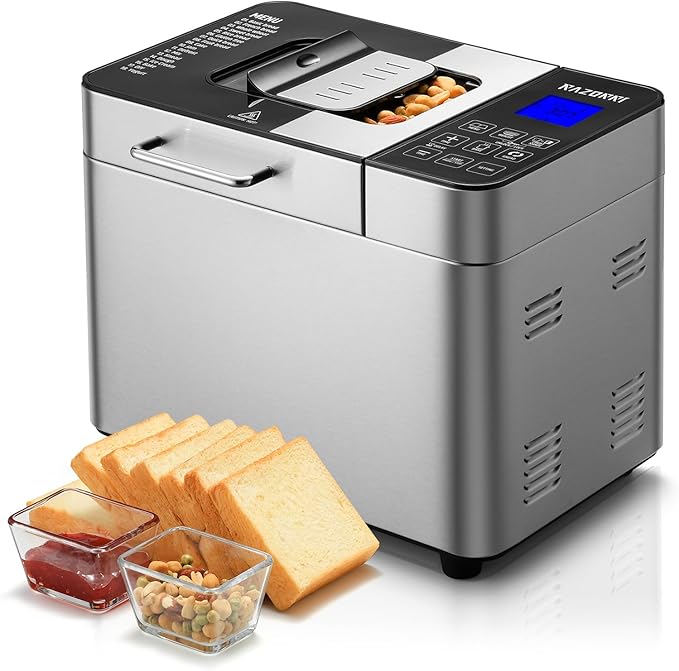 Razorri Bread Maker Machine, 2LB 18-in-1 Programmable Stainless Steel Homemade Bread Machine with Gluten-Free, Auto Nut Dispenser, 15H Delayed-start, 1H Keep Warm, 3 Crust Colors and 3 Loaf Sizes