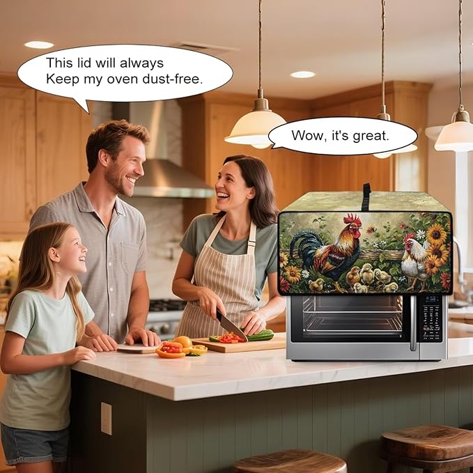 Rooster Sunflower Print Toaster Oven Dust-proof Cover Heat-Resistant Kitchen Small Appliance Air Fryer Covers Universal Washable Microwave Oven Covers (Medium-16.1 * 19.71 * 10 inches)