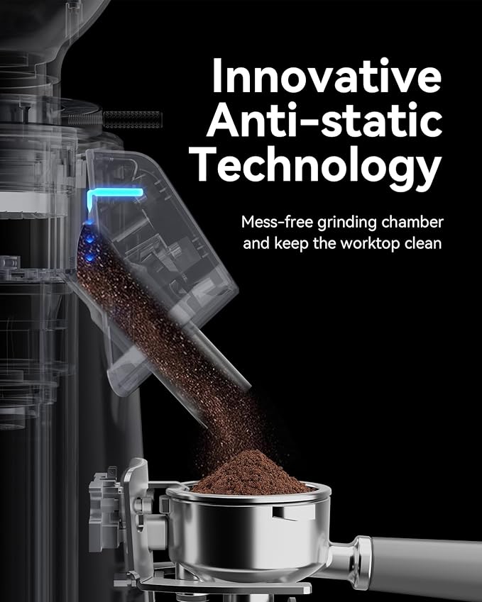 MOKKOM Professional 64mm Flat Burr Coffee Grinder with 100 Grind Settings, All-Metal Stainless Steel Body, Coffee Bean Grinder with Adjustable Electronic Timer, Anti-Static, LED Display