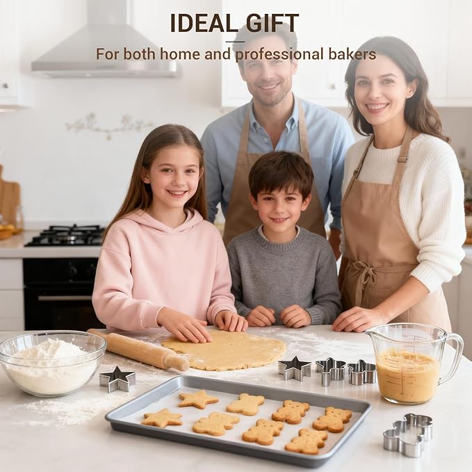 Ammeloo 22-Piece Baking Pans Set Stackable Bakeware Non Stick Baking Set Non Toxic Oven Pans, Including Roasting Pan, Cookie Sheets, Muffin Pans, Cake Pans, Oven Mitts and Utensils(Gray & Stone Black)