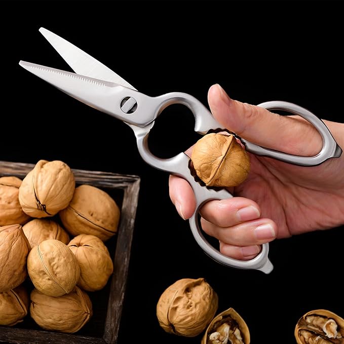 Stainless Steel Kitchen Shears Heavy Duty Full-Steel Forged Metal Scissors for Food, Professional Chef Shears Bone Cutting Meat Pizza Scissors Kitchen Utensils Come Apart, Silver