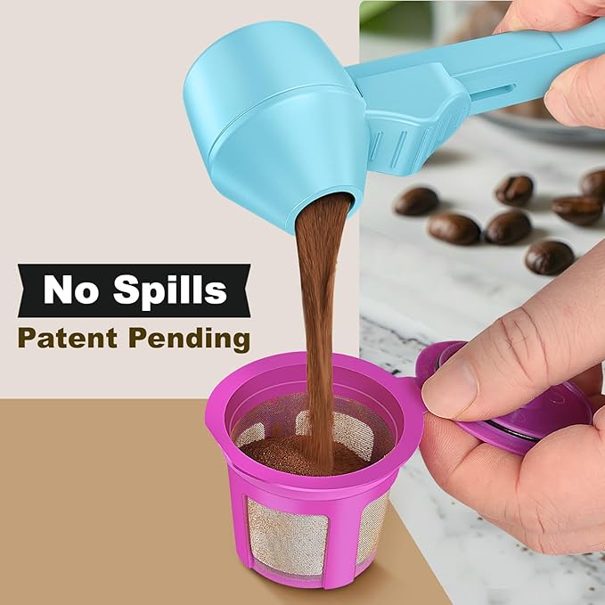 Coffee Scoop & Funnel for Reusable K Cup Refillable Coffee Pods, Coffee Measuring Spoon 2 Tablespoon Capacity, Scoop with Funnel for Ground Coffee, Protein Powder, Tea (Blue, 2 Pack)