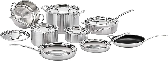 Cuisinart 13 Piece Cookware Set, MultiClad Pro Triple Ply, Silver, MCP-13N