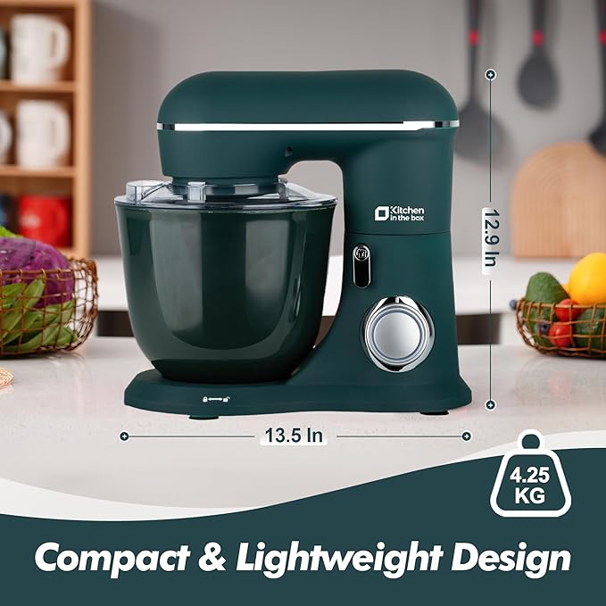 Kitchen in the box Stand Mixer, 4.5QT+5QT Two bowls Electric Food Mixer, 10 Speeds 3-IN-1 Kitchen Mixer for Daily Use with Egg Whisk,Dough Hook,Flat Beater (Turquoise Green, 5QT)