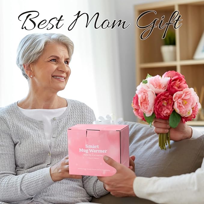 Coffee Mug Warmer & Best MOM Ever Mug Set, Electric Cup Warmer for Desk, Beverage Warmer with 4 Temperature Setting, 8H Auto Shut Off, Mom Gifts from Daughter Son