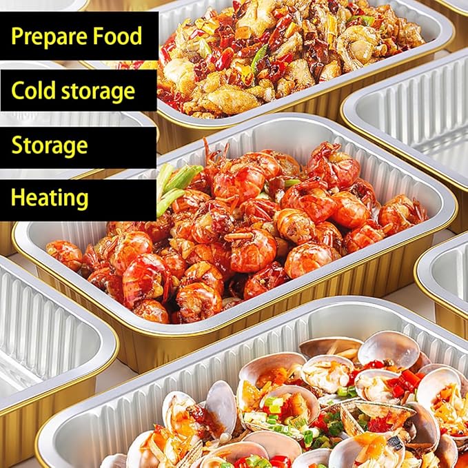 Aluminum Foil Pans with lids 10pack Heavy Duty 2LB Small foil pan 8.5"×6" Disposable, For Microwave & Oven Safe Cooking,Baking,A takeaway food container,Gold