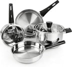 Meythway Stainless Steel Pots and Pans Set Non Toxic, 6PCs Kitchen Cookware Sets with Stay-Cool Handles, Dishwasher Safe&Compatible with All Stovetops(Gas,Electric&Induction)