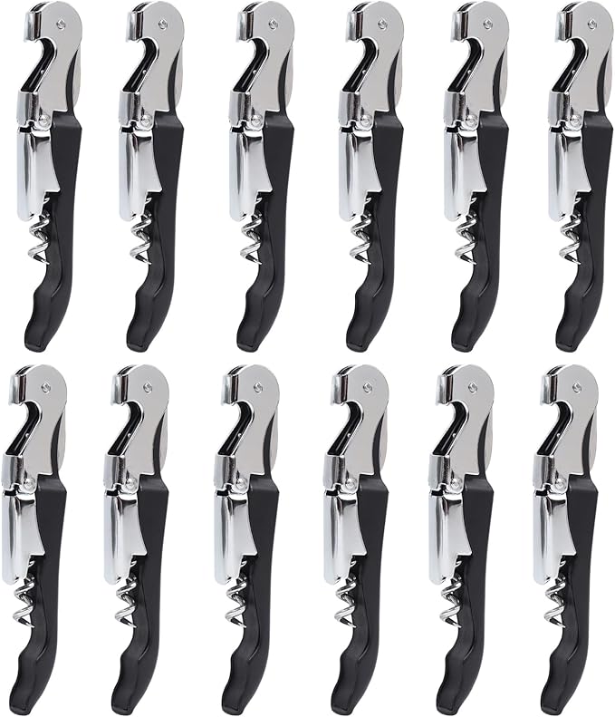 RECUTMS Corkscrew 12 Packs Wine Opener Wine Keys Bulk Stainless Steel Fold Beer or Bottle Opener Serrated Foil Cutter, Perfect for Bars Restaurants Family Company Party(Black)
