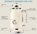 SUSTEAS Electric Kettle - 57oz Hot Tea Kettle Water Boiler with Thermometer, 1500W Fast Heating Stainless Steel Tea Pot, Cordless with LED Indicator, Auto Shut-Off & Boil Dry Protection, Beige