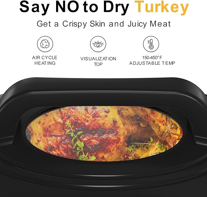 22 Quart Electric Roaster Oven with Visible & Self-Basting Lid, Large Turkey Roaster with Defrost Warm Function, Adjustable Temperature, Removable Pan Rack, Stainless Steel