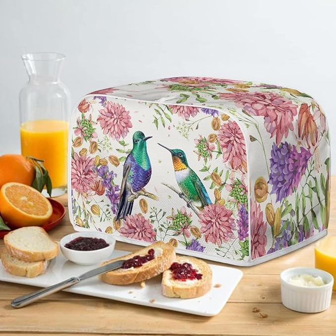 JEOCODY Hummingbird Toaster Cover With Handle - 2 Slice Appliance Cover for Bread Maker, Kitchen Small Appliances - Universal Size for Microwave Toaster Oven, Dustproof