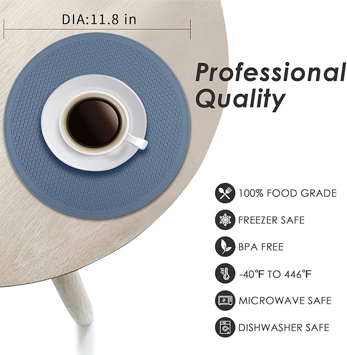 Extra Large Silicone Microwave Mat & Food Cover- Mat as Bowl Holder, Cover for Splatter Guard, Multi-Use Silicone Trivet Pot Holders, Drying Mat for Kitchen Counter, 12"Heat Resistant Mat, Blue 2Pack