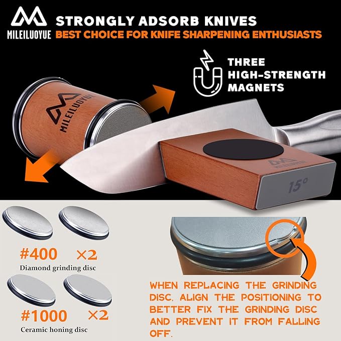Knife Sharpener Tool Rolling Knife Sharpener Kit, Ceramic Disc Sharpeners Are Used,15°&20° Magnetic Inclination Angles Making Sharpening Easier,for Gift Teachers' Day Thanksgiving, Christmas