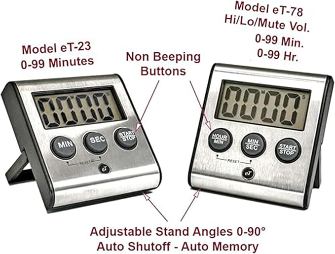 Elegant Digital Kitchen Timer - Stainless Steel Model eT-23, Super Strong Magnetic Back, Loud Alarm, Large Display, Auto Memory, Auto Shut-Off (12-Pack eT-23)