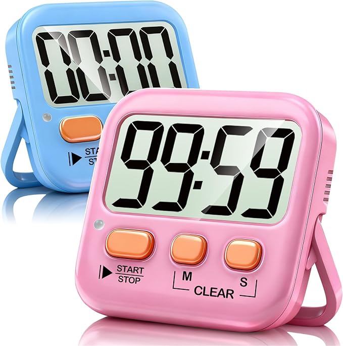 Antonki 2 Pack Digital Timer for Kids, Magnetic Countdown Kitchen Timers for Cooking, Egg, Classroom, Teacher, Exercise, Study, Oven - Battery Included