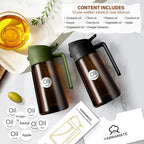YARRAMATE 16oz/470ml Dark Brown Oil Sprayer for Cooking with Stickers, Food-grade Premium 2 in 1 Olive Oil Dispenser Bottle for Kitchen Gadgets, Air Fryer, Salad, Frying, BBQ (OliveGreen)