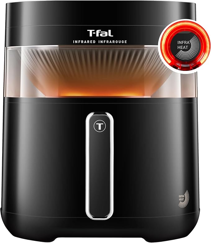 T-fal Infrared Air Fryer, 2x Faster Than Traditional Heating*, Large Air Fryer Dehydrator Combo, 8 Cooking Functions, Window With Light, No-Shake Technology, Dishwasher Safe, 1800W, Black