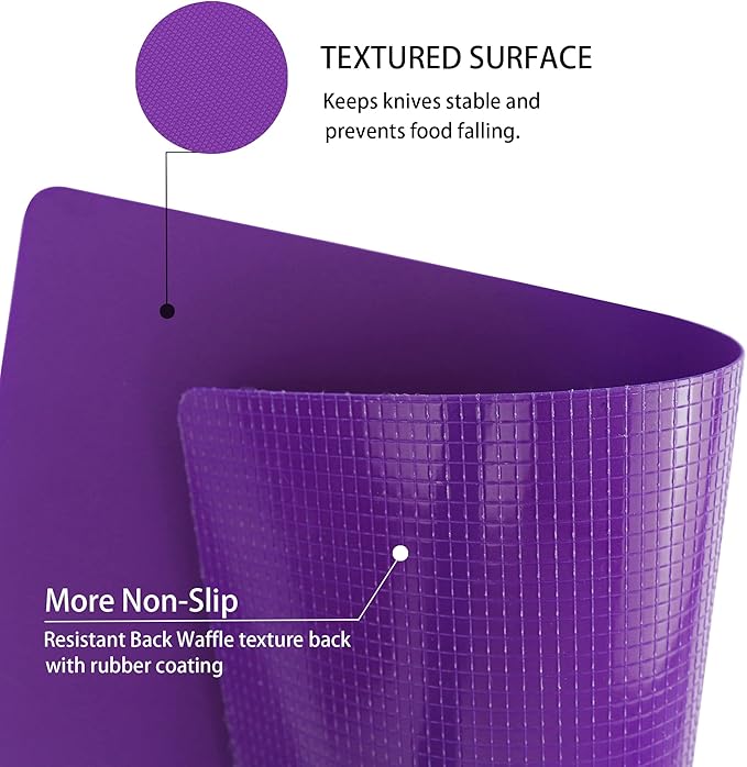 ZVP Flexible Plastic Cutting Board Set of 3 Gradient Color, Colorful Chopping Boards, BPA Free Mats, Non Slip, Dishwasher Safe, 15x12 Inch, Purple Multi-Color