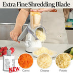Cambom 5 in 1 Rotary Cheese Grater Hand Crank Cheese Shredder for Fresh Cheese, Vegetable, Nuts,Non-slip Suction Base, Five Blades, White