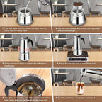 9 Cup Stovetop Espresso Maker Stainless Steel Moka Pot Stove Top Percolator Italian Coffee Makers Capable Mocha Greca Machine Cafe Classic Induction Cookers for Home and Camping 450ml 15oz
