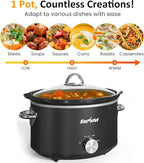 Sunvivi Small Slow Cooker 4QT, Mini Food Warmer with 3 Heating Settings, Removable Ceramic Pot, Dishwasher Safe Glass Lid, Stainless Steel, Black