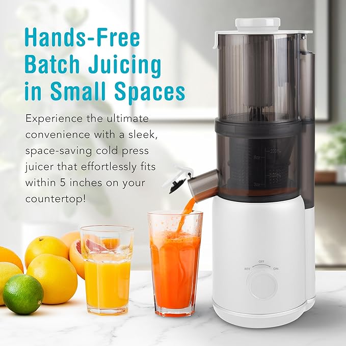 Shine Multi-Batch Compact Cold Press Juicer SMB-1, Hands-Free, Hopper Continuous Feed, Portable
