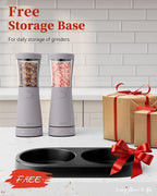 Electric Salt and Pepper Grinder Set with Storage Base, Stainless Steel Rechargeable Salt and Pepper Grinder Set with 4.5 oz Large Capacity, 1.8" Wide Mouth, Adjustable Coarseness, Ideal for Kitchen