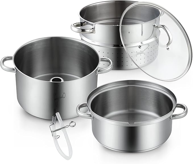 Cooks Standard Canning Juice Steamer Extractor Fruit Vegetables for Making Jelly, Sauces, 11-Quart Stainless Steel Multipot with Glass Lid, Clamp, 2-Pcs Hose