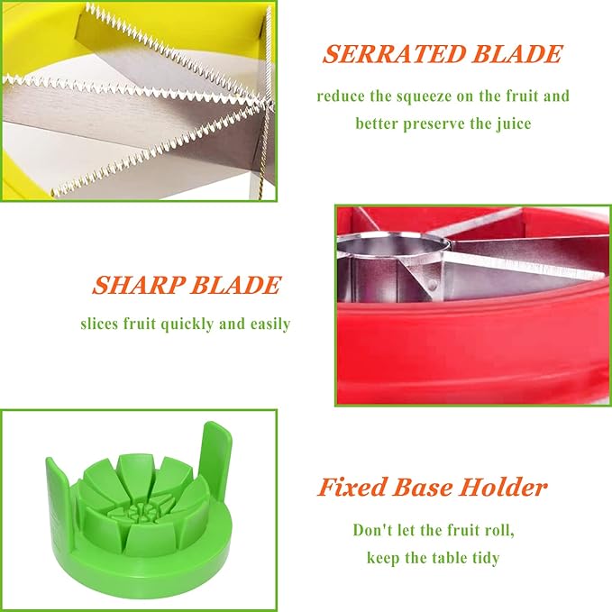 Fruit Cutter Slicer, 4 in 1 Apple Slicer with Vegetable Peeler & Cleaning Brush Mango Cutter Corer Remover Tomato Wedges Stainless Steel Heavy Duty Fruit & Vegetable Cutter Easy Kitchen Tool