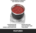 Waring Commercial WSG60 3 Cup Spice Grinder, 1 HP Motor, 20,000 RPM's, Pulse Actuation, Includes 2 stainless steel grinding-bowls-120V, 175W, 5-15 Phase Plug, 0.9 cu. ft.