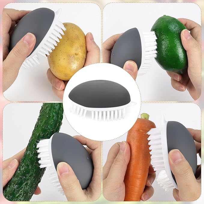 Vegetable Brush Potato Scrubber Brush Non Slip Comfortable Fruit Cleaning Tools for Washing Fruit Mushrooms Carrot or Tough-Skinned Vegetables (2 Pack Grey)