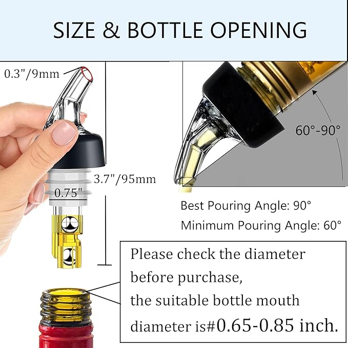 6 Pack Measured Liquor Pour Spout, Liquor Bottle Pourers, Measure Pour Spout for Liquor Bottles, Bottle Pourers for Alcohol, Shot Pourer Cocktail Liquor Dispenser Bar Bartending Tool -1oz/30ml