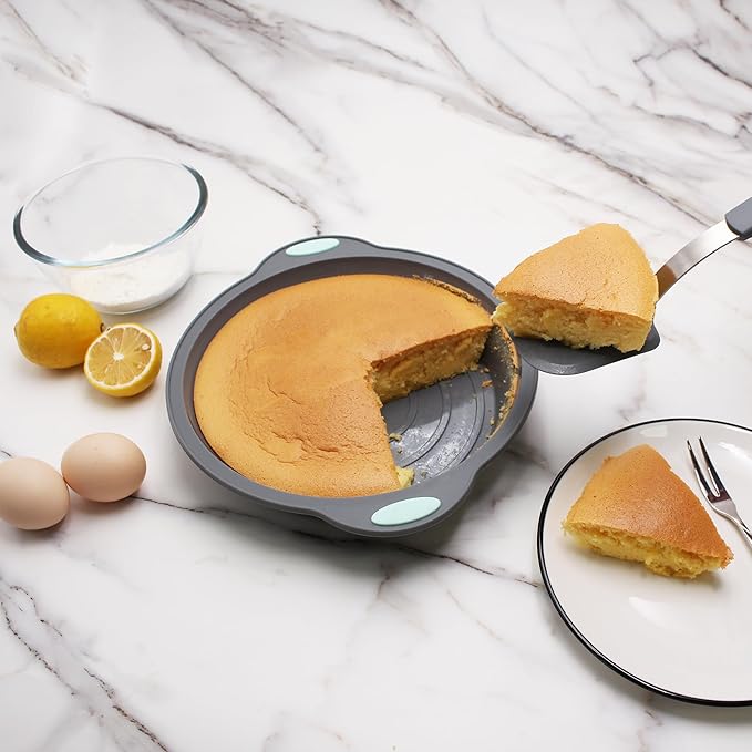 To encounter 9 Inch Silicone Round Cake Pans, 2 Pack Nonstick Silicone Baking Pans Set, Food Grade Cake Molds, with Metal Reinforced Frame More Strength