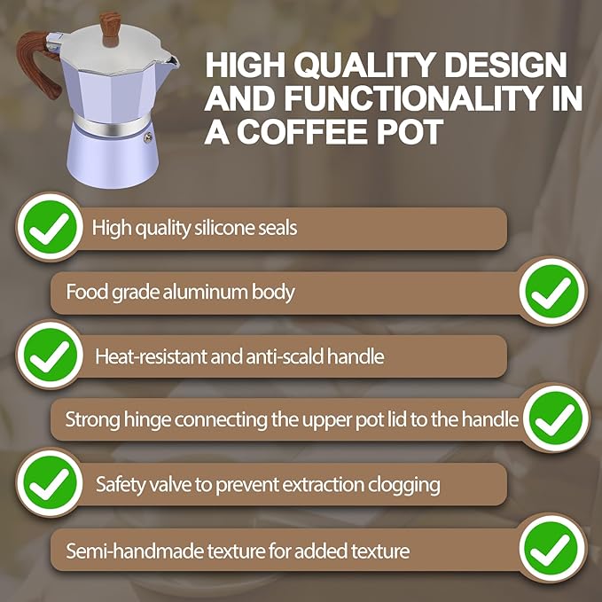 Aluminum 3 Cup 150ml Moka Pot Express Coffee Maker Stovetop Espresso Colorful Coffeemaker Italian Classic Style Brewing Greca Cafe Mocha Machine for Cafeteras Lover Camping Travel and Home Use 5oz