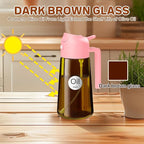YARRAMATE 16oz/470ml Dark Brown Oil Sprayer for Cooking with Stickers, Food-grade Premium 2 in 1 Olive Oil Dispenser Bottle for Kitchen Gadgets, Air Fryer, Salad, Frying, BBQ (Pink)