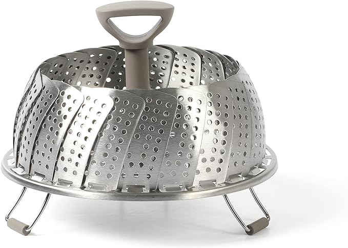 Martha Stewart Richburn 10.6-Inch Telescopic Folding Steamer Insert with Nylon Handle – Mirror Finish, Durable Stainless Steel Vegetable and Food Steamer