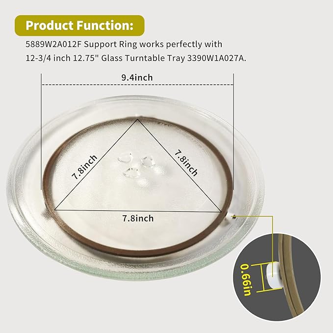 5889W2A012F, 5889W2A012D, 5889W2A012P Microwave Oven Turntable Rotating Roller Support Ring 9.5 inch, Compatible with 12.75 inch LG Electronics Microwave Oven Works with Glass Turntable Tray, Gray