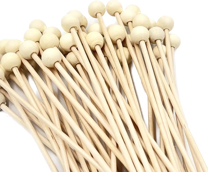 100 Pieces 6Inch Rock Candy Sticks with Ball Wooden Sticks Wood Cake Sticks Drink Stirrer Sticks for Lollipop Coffee Appetizer Skewers (Round)