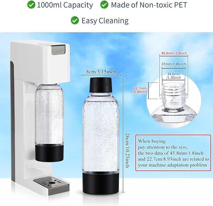 meekoo 4 Pcs Soda Carbonating Bottles Clear Plastic Soda Maker Bottle Compatible with Isoda Drinkmate Maker for Kitchen Home Party Carbonated Drinks Beverages(1 Liter)