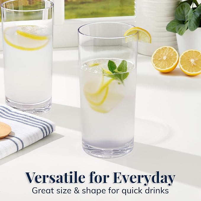 US Acrylic Classic Clear Plastic Reusable Drinking Glasses (Set of 6) 24oz Iced-Tea Cups | BPA-Free Tumblers, Made in USA | Top-Rack Dishwasher Safe