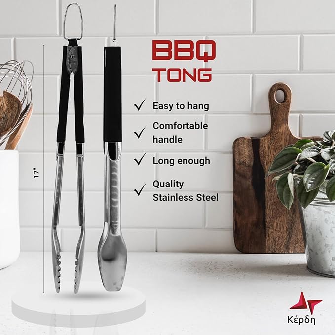 Grill Set – Grill Tools, BBQ Tools, Grilling Set, Grilling Utensils – Premium Stainless Steel, Heavy Duty & Rust-Resistant, Extra Long Handles, Comfortable Grip for Easy Outdoor BBQ Cooking