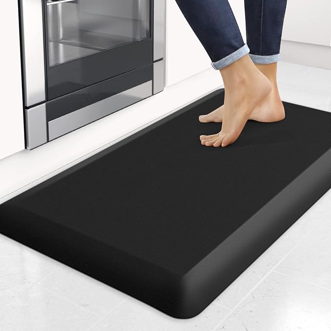 4/5 Inch Thick Kitchen Mats for Floor, StepRite Kitchen Rug for Standing Desk, Non-Slip, Thicker, Stain Resistant, Water Resistant, Comfort Anti Fatigue Floor Mat for Home, Kitchen, Office - Black