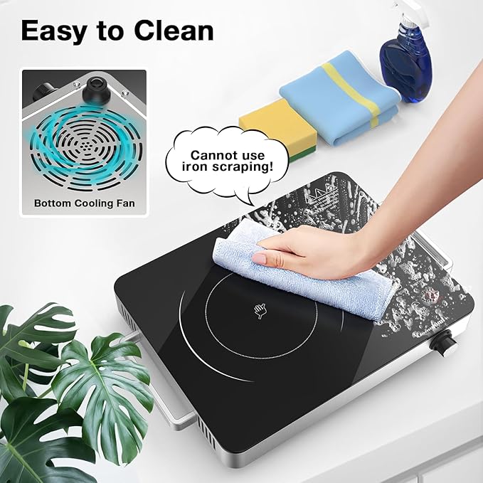 Portable Electric Cooktop 110V, 1800W Electric Stove Infrared Hot Plate with Knob Control, Nafewin Single Burner Countertop Burner with Handle, 4-Hours Timing Setting, Compatible for All Cookwares