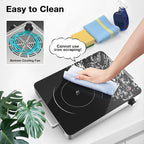 Portable Electric Cooktop 110V, 1800W Electric Stove Infrared Hot Plate with Knob Control, Nafewin Single Burner Countertop Burner with Handle, 4-Hours Timing Setting, Compatible for All Cookwares