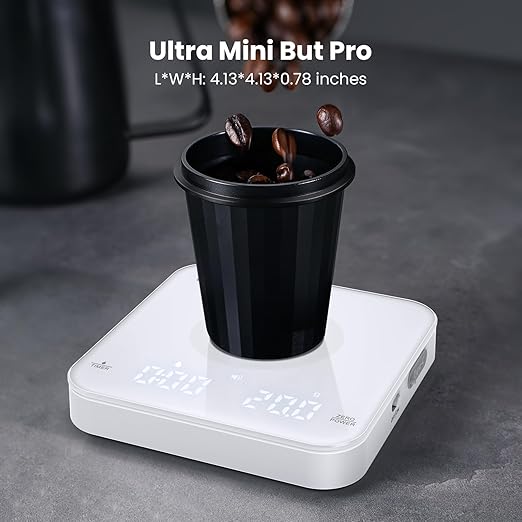 Maestri House Mini Coffee Scale with Timer, USB-C Rechargeable Espresso Scale, 2kg/0.1g Accurate Scale for Espresso and Pour-Over Coffee, Portable Digital Kitchen Scale with Auto Timer (White)