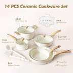 SENSARTE Ceramic Cookware Sets, Pots and Pans Set Non stick, Granite Induction Cookware, Non toxic Healthy Non Stick Kitchen Cooking Set, with Frying Pans Set, PFAS PTFE PFOA PFOS Free,14 Pcs
